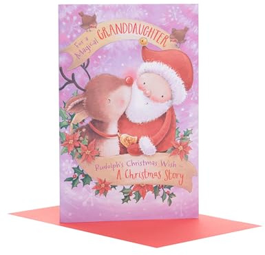 Barnbarn julkort – söt barnbarn julkort för barn – söt tomte och ren julkort – presentkort för flickor – barnbarn julklappar