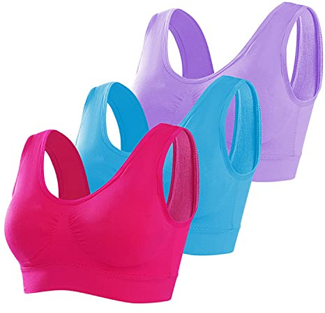 Memoryee Sports Bras Women 3 Pack Set Plus Size for Large Breasts Non Wired Inserts Washable Padded Push Up Multipack Vest Crop Top for Yoga Running Jogging Gym