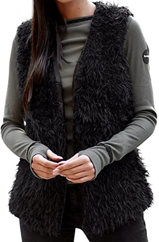 Och Bella Weich und Flauschig Kurze Fellweste - Weste Damen Perfekt für Kältere Tage - Fell Weste - Stylische Damen Weste Elegante - Weste Frauen mit Futter (Schwarz, S)