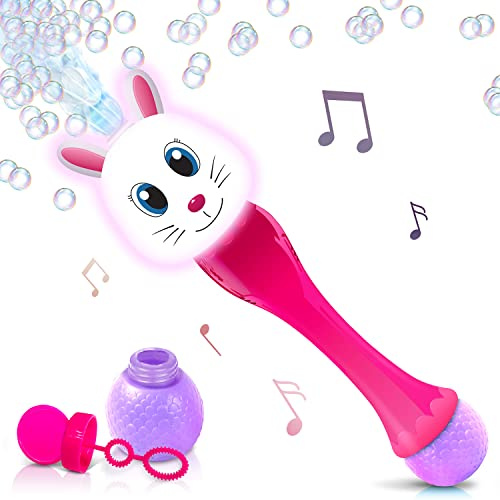 Easter Basket Stuffers for Toddler, Bunny Bubble Wand, Easter Basket Essentials, 14 Light Up Automatic Bubble Maker with LED & Music, Toys for Toddlers, Bubbles for Kids