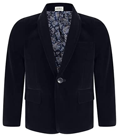Boys Velvet Blazer Kid Suit Jacket Paisley Lining Smart Casual Formal Coat Navy, 9-10 Years
