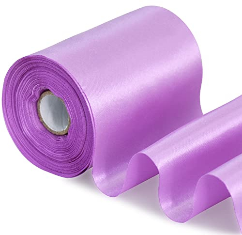 TONIFUL Nastro di raso viola chiaro largo 10cm x 20m in tessuto massiccio,grande nastro tagliare cerimonie kit grande apertura sedia fascia capelli auto fiocco cucito artigianato regalo decorazione