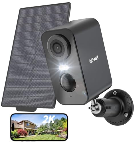 ieGeek 2K Camera Surveillance WiFi Exterieure sans Fil Solaire, Caméra Batterie, Vision Nocturne Couleur, AI & PIR Détection Mouvement, Audio Bidirectionnel, Étanche IP65, Alexa, ZS-GX3S, Noir