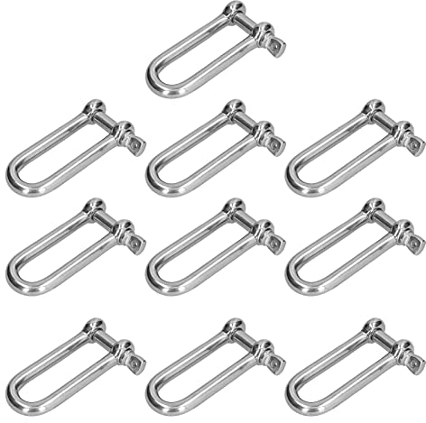 Grillete en D Largo, Acero Inoxidable 304 Grillete en D Largo Conector de Cuerda de Alambre Pasador de Tornillo de Anclaje Recto, Cadenas de Hardware (10 piezas M5)