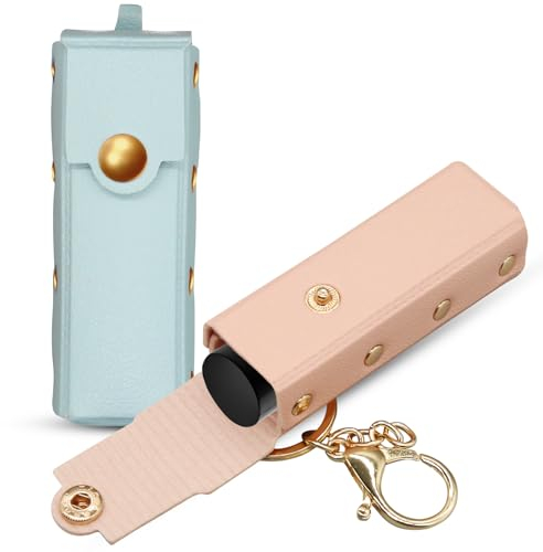 2Pcs Lipstick Keychain, Lip Balm & Lip Gloss Holder, Portable Lipstick Case for Purse & Perfume (Pink & Green)