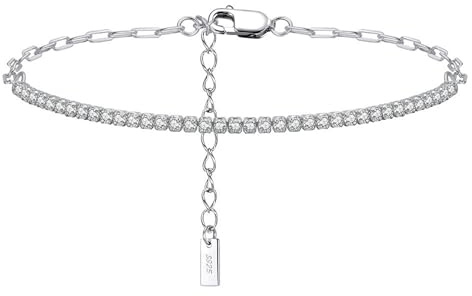 Bellitia Jewelry Pulsera tenis de plata de ley 925 con diamante simulado blanco, pulsera ajustable clásico joyería chapado en oro blanco/oro 14k para mujeres
