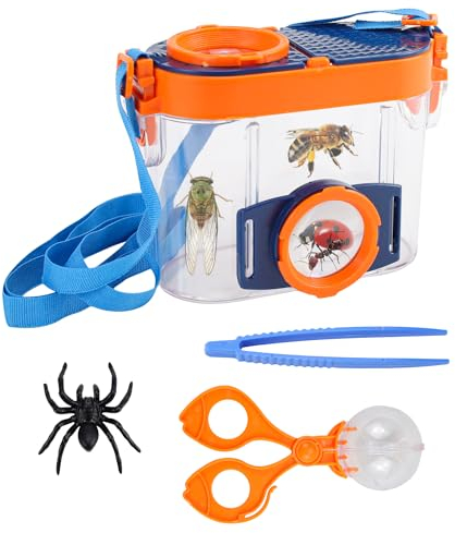 Abnaok Forscherset für Kinder Insekten Sammelbox, Becherlupen Entdecker Set für Kinder Jungen Mädchen, Beobachtungsbox mit 4,5-facher Lupe