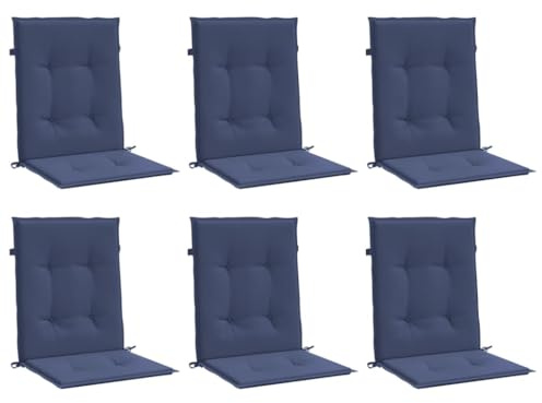 vidaXL Niedriglehner Auflagen 6 STK., Gartenstuhlauflagen mit Bänder, Sitzauflagen Polster für Gartenstuhl, Polsterauflagen, Marineblau Stoff