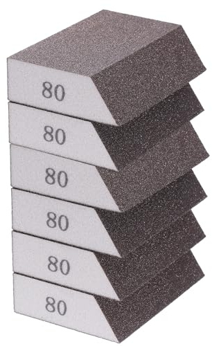 sourcing map 6pcs Sanding Sponge Blocks 80# (180-220 Grit) Sanding Sponge with Angled Edge 4x2.8x1, Washable and Reusable Foam Sanding Block for Polishing Kitchen Metal Wood Drywall Home