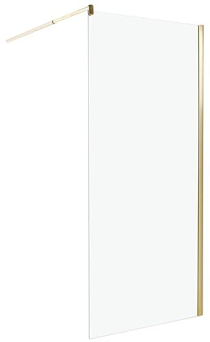Mampara de ducha de vidrio templado sin puerta dorado 90 x 190 cm Ahaus