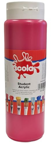 scola 500ml Dark Red Student Acrylic Paint – Semi-Gloss Finish – Non-Toxic, Wheat & Gluten-Free – Made in UK, Ideal for Art Students, Schools, & Budding Artists