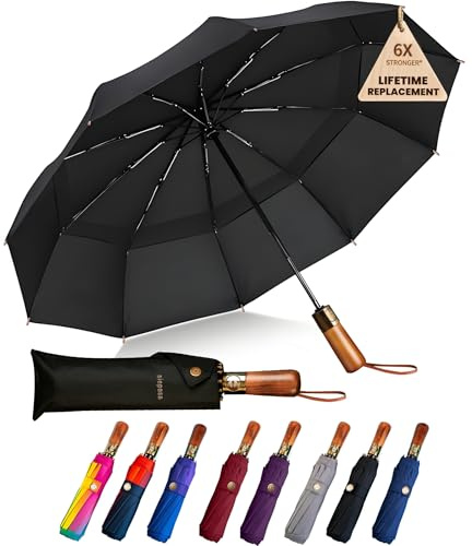 SIEPASA 49/54/62 Inch Windproof Golf Umbrella - Automatic Open/Close, Real Wood Handle - Large Folding Travel Umbrella for Wind, Rain & Sun Protection.(Black,54)