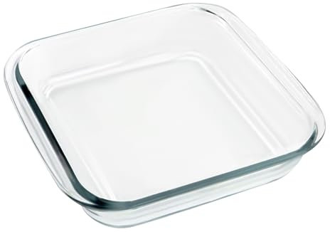 TOKSEO Pirofila in vetro da 1,8 l, forma quadrata per lasagne, trasparente, 21 x 20 x 5 cm, forma tiramisù, teglia da forno in vetro