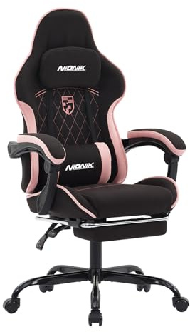 NIONIK Gaming Stuhl, Racing Gaming Chair mit Fußstütze Ergonomischer Gaming-Stuhl Kopfstütze Verstellbarer Computerstuhl Höhenverstellbar Lendenwirbelstütze für Homeoffice und Gaming Blackpink