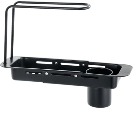 Dawutocap Étagère télescopique fonctionnelle au-dessus de l'évier - Étagère de cuisine en acier inoxydable avec grande capacité pour un usage domestique - Support d'évier avec tasse