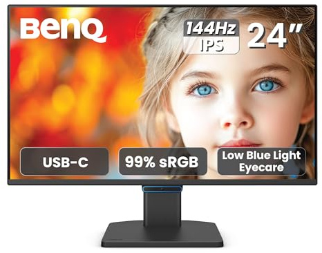 BenQ GW2490C 23.8 IPS Computer Montior 1080P FHD 144Hz Game-Ready, Home Office, USB-C, Visual Optimizer, Flicker-Free, Low Blue Light, Ultra Slim Bezel, TUV-Certified, Eye-CareU