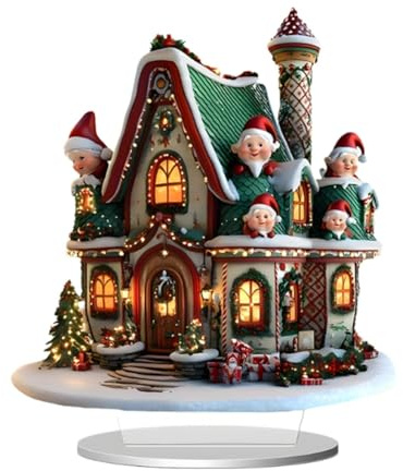MagiDeal Pueblo navideño 2D con Base, Escena navideña Coleccionable, Escena de Nieve, casa, Pueblo Invernal para decoración de Fiestas, E