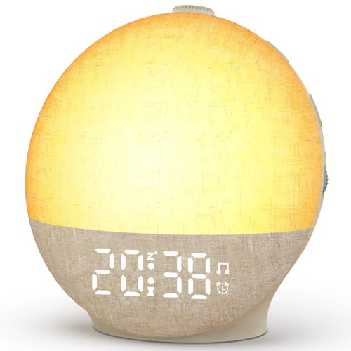 Reveil Lumineux Simulateur d'Aube, Lampe de Réveil avec 30 Sons pour Dormir