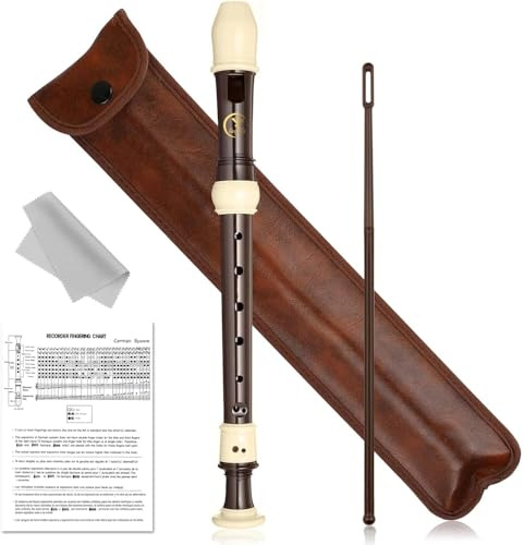 YHNDECO Grabadora de madera, estilo alemán, grabadora de agarre alemán, grabadora soprano con barra de limpiaparabrisas, grasa de corcho, flauta de 8 agujeros para niños, adultos, principiantes