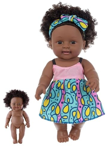 Jorzer Bambole nere Bambole realistiche in silicone da 12 pollici con capelli ricci nere con vestito per bambine. Giocattoli e giochi