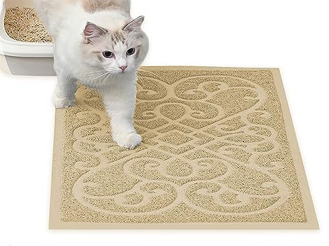 PetLike Cat Litter Box Mat, Thick Kitty Litter Trapping Mat, Durable,Waterproof &Washable with Non-Slip Backing, Soft on Kitty Paws and Easy to Clean, BPA Free 30x18, Beige