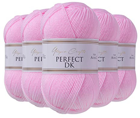 Utopia Crafts DK Double Knitting Yarn, 5X 100g (Baby Pink)