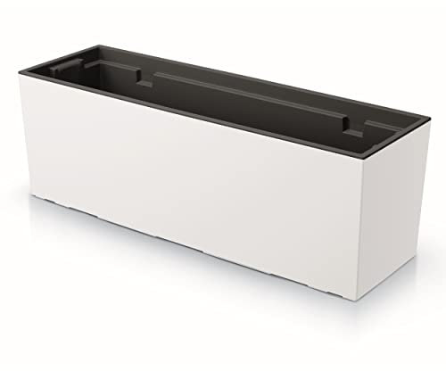 botle Jardinera Macetas Grandes con práctico inserto, Cubremacetas, longitud de la maceta: 58 cm, de plástico liso, estructura de color blanco, para interiores y exteriores