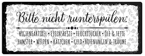 Bitte nicht runterspülen Toiletten Metallschild L in 10,5x28cm im Vintage-Look