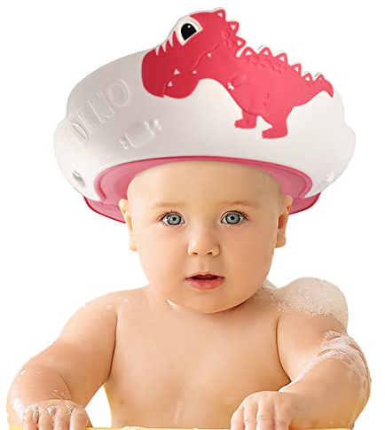 FUNUPUP Cappello Doccia Bambini, Visiera Doccia Bambini Cuffia Doccia Bambina Regolabile in Morbido Silicone(Rosso)