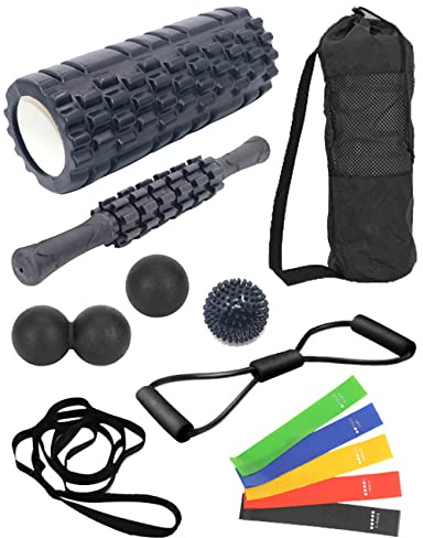13 in 1 Foam Roller Set, High Density Yoga Massage Roller, Resistance Bands, Muscle Roller Stick, Plantar Fasciitis Ball, Spike Ball, Stretching Strap, Peanut Massage Ball, 8-Shaped Pull Strap