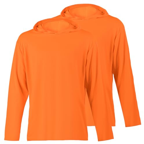 ProtectX 2-Pack Men High Visibility Lightweight Long Sleeve Hoodie, UPF 50+ Sun Protection T Shirts, SPF Outdoor UV Shirt, Orange - Large