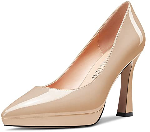 Saekcted Donna Alto High Spillo Piattaforma Tacco Heel a Punta Pumps Slip-on da Matrimonio Ufficio 10 CM Heels Scarpe Beige 35 EU