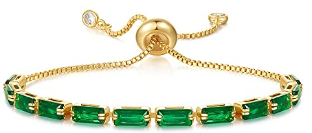 KissYan Tennis Bracelet for Women, 14K Gold Plated Cubic Zirconia Adjustable Slider Bracelets Trendy Classic Fashion Jewelry Gift(Green)