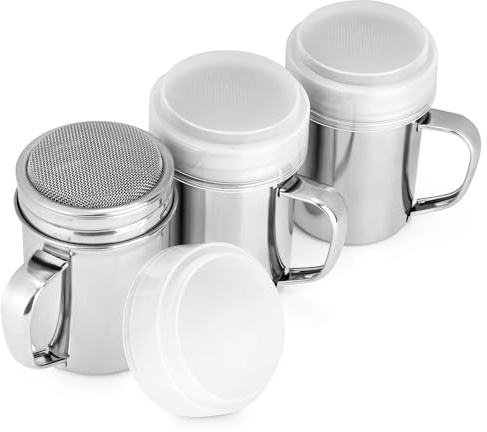 Accmor Powdered Sugar Shaker Duster, Cinnamon Shaker Flour Shaker Sifter, Fine Mesh Stainless Steel Dredge for Sugar Flour Cocoa Coffee Bar, 6 Ounce, 3 Pack