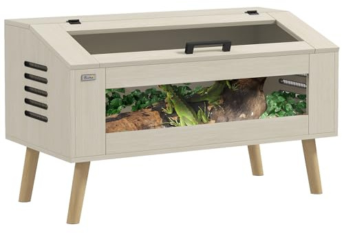 PawHut 140L Reptile Vivarium Terrarium Openable Top 100 x 50 x 60cm | Tempered Glass Windows, for Snake Lizards, Horned Frogs, Chameleons, Hamsters, Gerbils