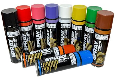 SÜDOR Lot de 10 bombes aérosol 200 ml séchage rapide pour graffiti & déco - Pour bois, pierre, mur, métal: Noir, Blanc, Bleu, Vert, Rouge, Jaune, Violet, Orange, Rose, Marron