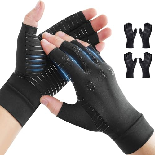 Donfri 2 paia di guanti a compressione in rame per artrite, da donna e uomo, colore nero (L)