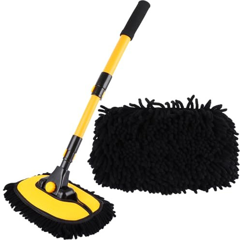 ASelected 118 cm Waschbürste Auto 15°Gebogene Autowaschbürste 2 in 1 Orange Mikrofaser Chenille Autowaschmopp für Autos Lastwagen Wohnmobile (2 Bürstenköpfen)