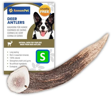AnnonPet® Corno di Cervo | Masticativi Naturali per Cani | Osso di Cervo per Cani Ricco di Calcio e Fosforo |Ideale per l'Igiene Orale e la Salute Dentale | Riduce tartaro e ansia (Small)