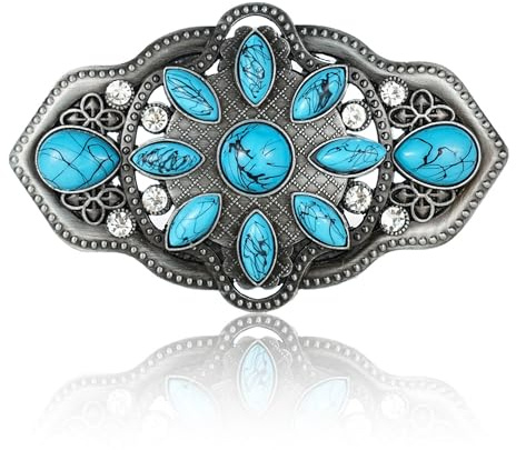 CHENNAN Vintage turkos sten bältesspänne 38 mm bohemiskt västerländskt spänne med turkos sten ovalt turkosblomma spänne för cowboydräkt för män och kvinnor, Blå B, 10.2*6.7CM