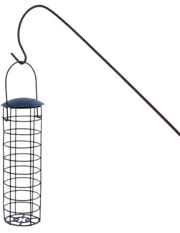 Scaffale per semi di uccelli – Gabbia per gnocchi, manico in ferro da esterno | Mangime per alberi da giardino selvatico, palla di grasso per balcone, contenitore di mais, gancio da appendere