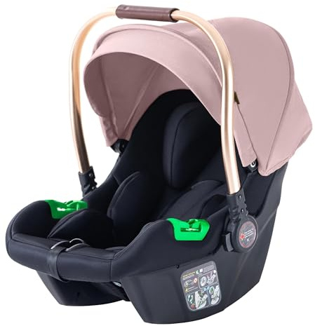 Daliya® NEOMOVE i-Size Babyschale 0–13 kg (40–87 cm) – 5-Punkt-Gurt, verstellbare Kopfstütze, für NEOMOVE Kinderwagen, Neugeboreneneinlage, Tragegriff, Baby Autositz, Kindersitz (Gold-Rosa)