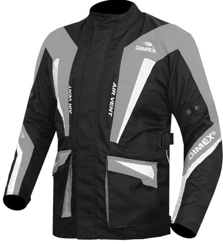 Dimex Waterproof Motorcycle Jacket, Men's Cordura Textile Motorbike Coat, CE Armoured Protection, All Season (UK, Alpha, 7XL, Regular, Regular, Grey)