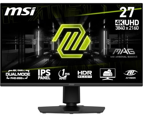 MSI mag 275UPDA E14 Monitor Gaming de 27, 4K UHD, 3840 x 2160 IPS, 288 Hz, 1 ms, Compatible con HDR, AMD FreeSync Premium Eye Care, Modo Dual, HDMI 2.1, DP 1.4a, sin Marco, Ajustable
