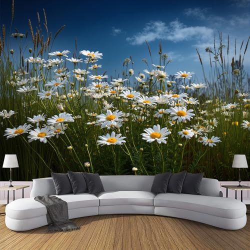 Papel Tapiz Fotográfico 3D Calcomanías De Pared, Textura De Margarita Blanca Sala De Estar Tv Fondo Mural,Paisaje Natural Papel Tapiz 3D Decoración Dormitorio Mural-150 × 105 cm