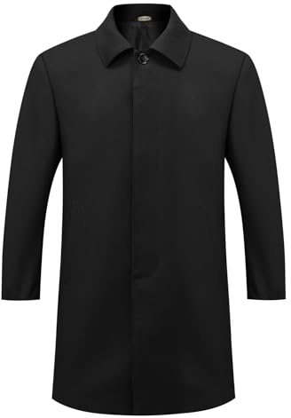 Allthemen Trench-Coat Homme Classique Mi-Long Manteau Vent Revers Coat | Simple Boutonnage,Base,Col Revers,Legers Respirant,Version Standard,Mi-Saion,Couleur Uni,Affaires Loisirs Quotidiens Mariage