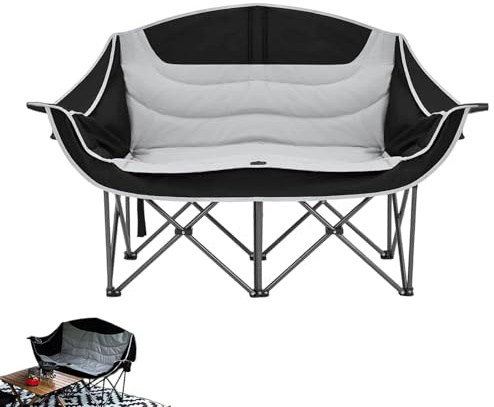 Chaise pliante double – Canapé d'extérieur pliable robuste – Canapé de camping portable, pour pique-nique, stade, spectateur, baseball, football, golf, camping-car, fête de famille, barbecue, barbecue
