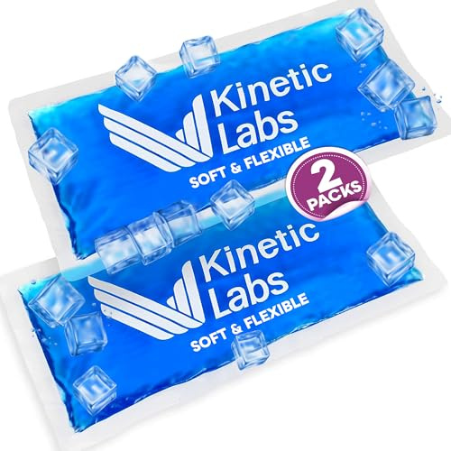 Soft Ice Packs for Injuries Reusable (2 Pack) 9.5 x 4.5 – Hot Cold Gel Ice Packs by Kinetic Labs – Flexible Ice Packs for Knee, Shoulder, Back (Regular)