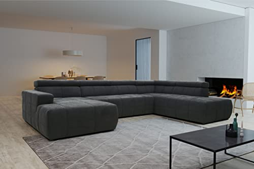 DOMO. collection Sofa Brandon, Wohnlandschaft mit Rückenfunktion Couch in U-Form, Polsterecke, Eckgarnitur, Polstergarnitur 359 x 228 x 80 cm (BxTxH), grau