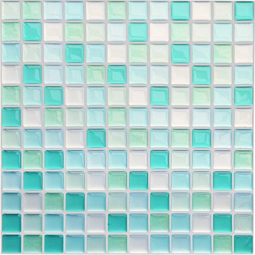 Yoillione Mattonelle Mosaico Piastrelle Cucina, Autoadesivo Mosaico 3d Mattonelle, Bagno Piastrelle Adesive da Parete, Impermeabile Vinile Paraschizzi Cucina 4 Pezz, Azzurro